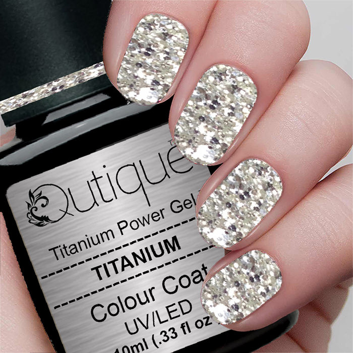 Gel Nail Polish Glitter Gel Titanium (silver) HEMA Free Qutique